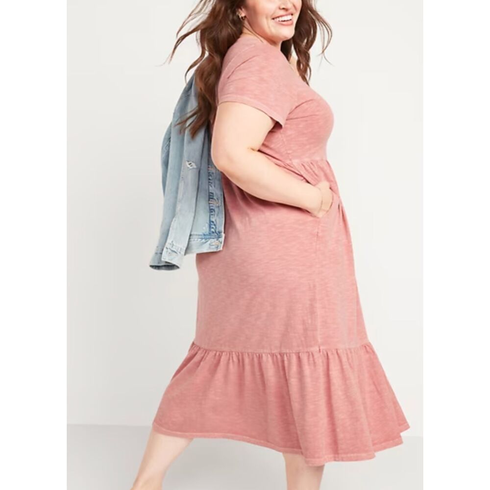 Old Navy Garment-Dyed Fit & Flare Slub-Knit Midi Dress